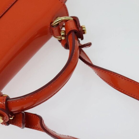 Salvatore Ferragamo Gancini Hand Bag Enamel 2way Orange Gold Auth - Picture 8 of 16